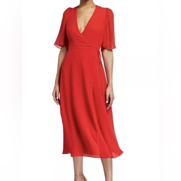 Alice + Olivia Dresses & Skirts - Alice + Olivia Siri Wrap Midi Dress in Red Poppy Size‎ 4